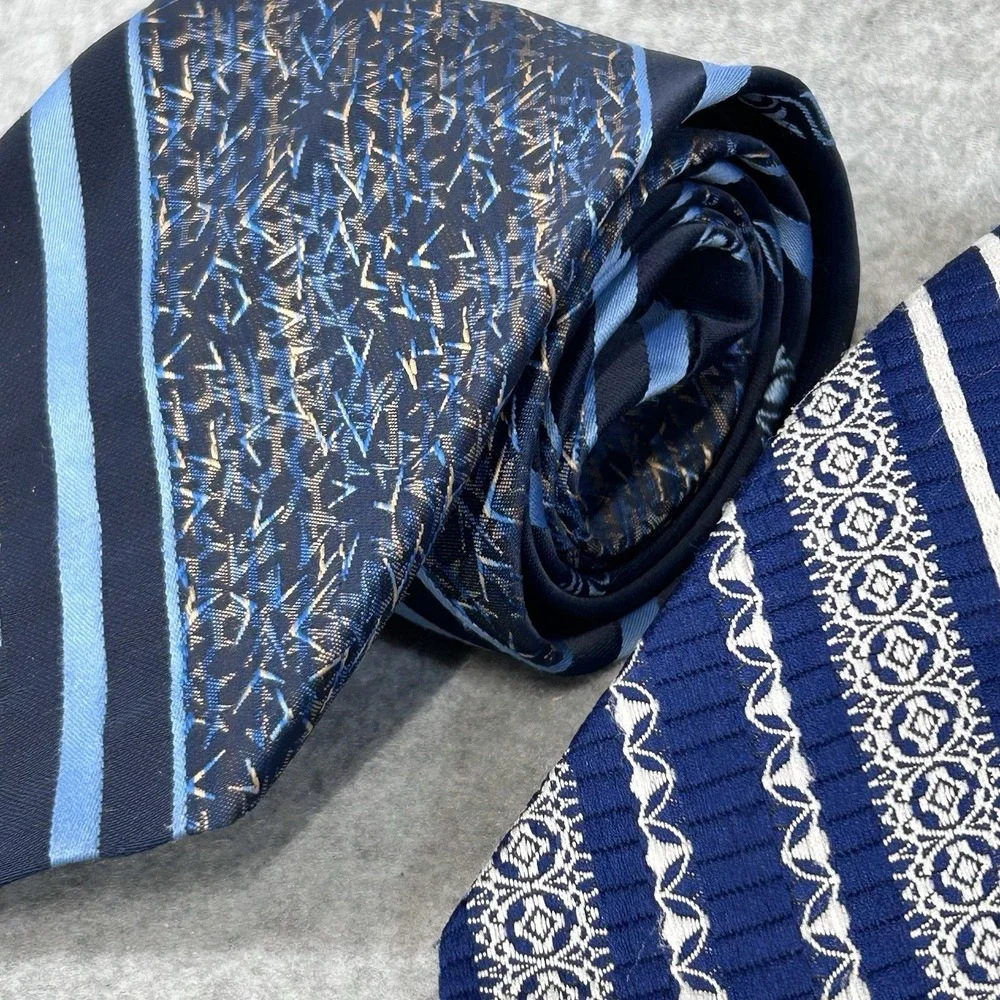 Vintage Montgomery Ward WARD Mens Neck Tie Lot Blue Striped & Polka Dot Retro